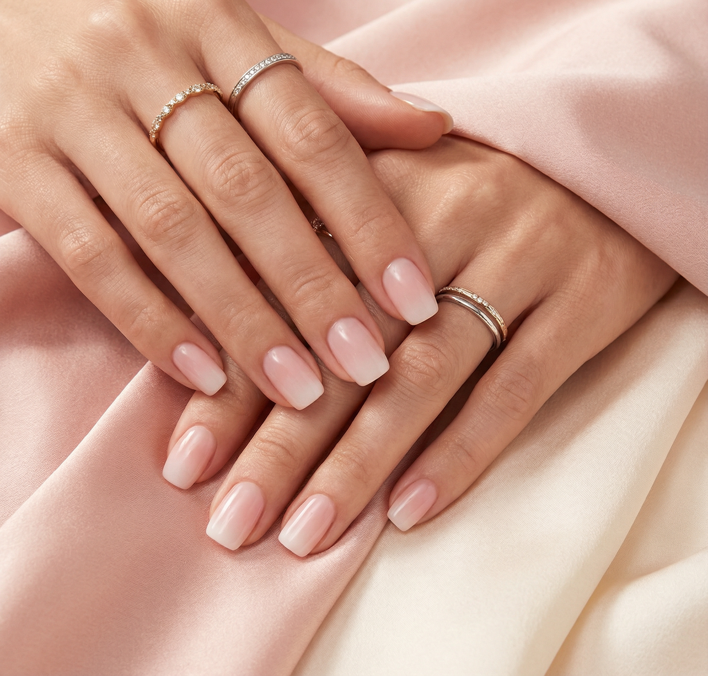 Pink & White Gradient Square Press-On Nails