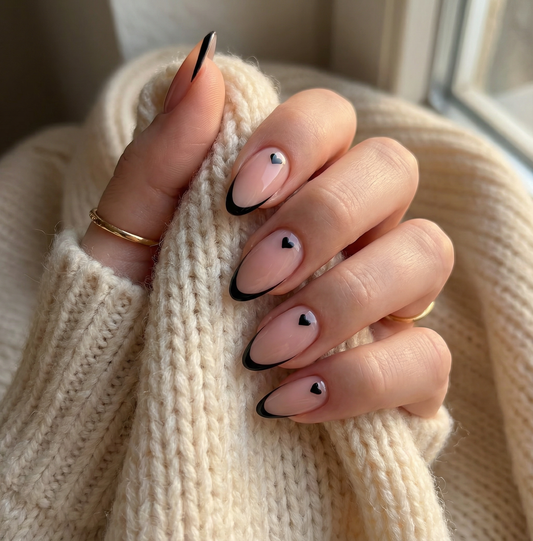 Black Micro French Heart Press-On Nails