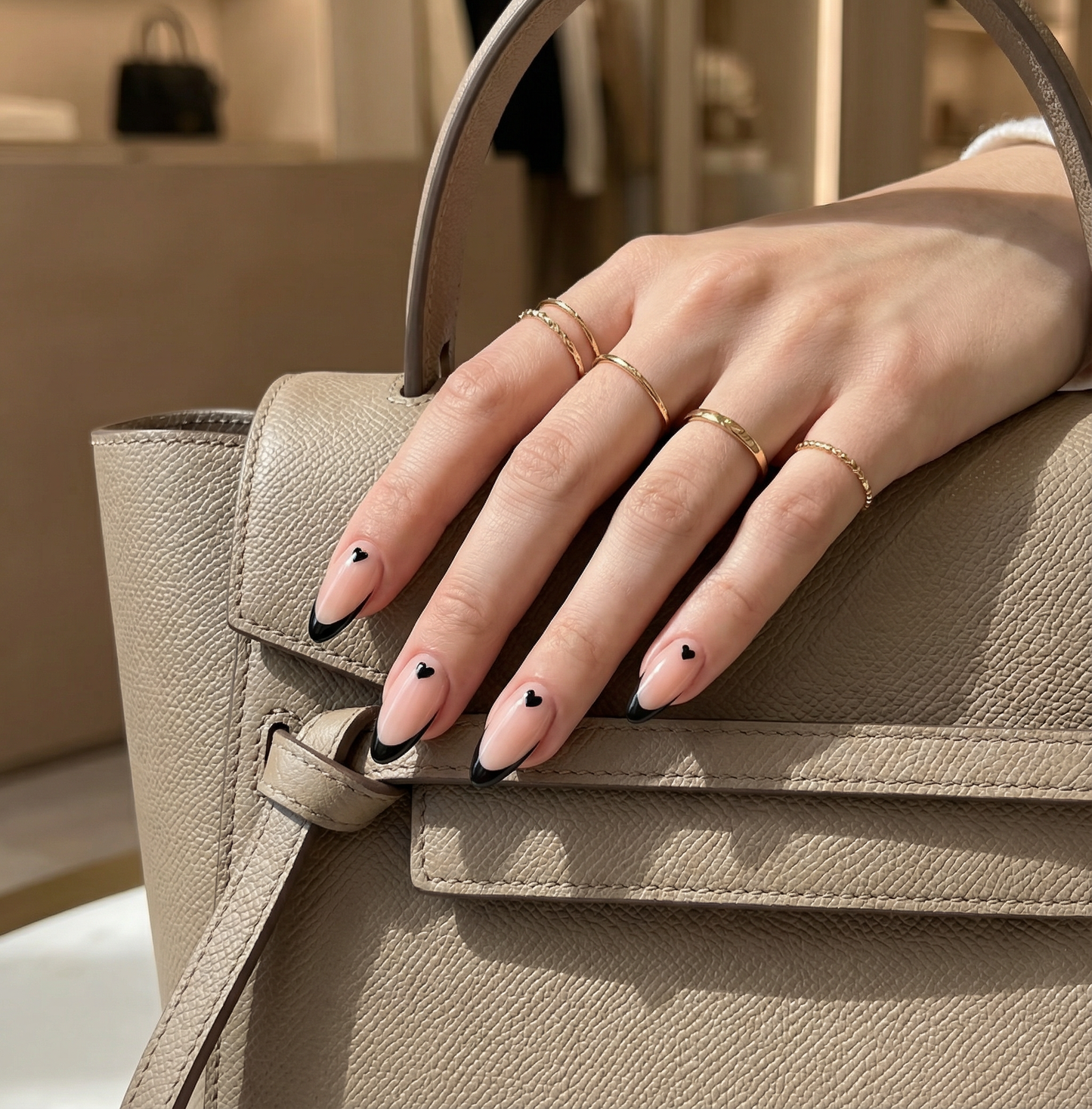 Black Micro French Heart Press-On Nails