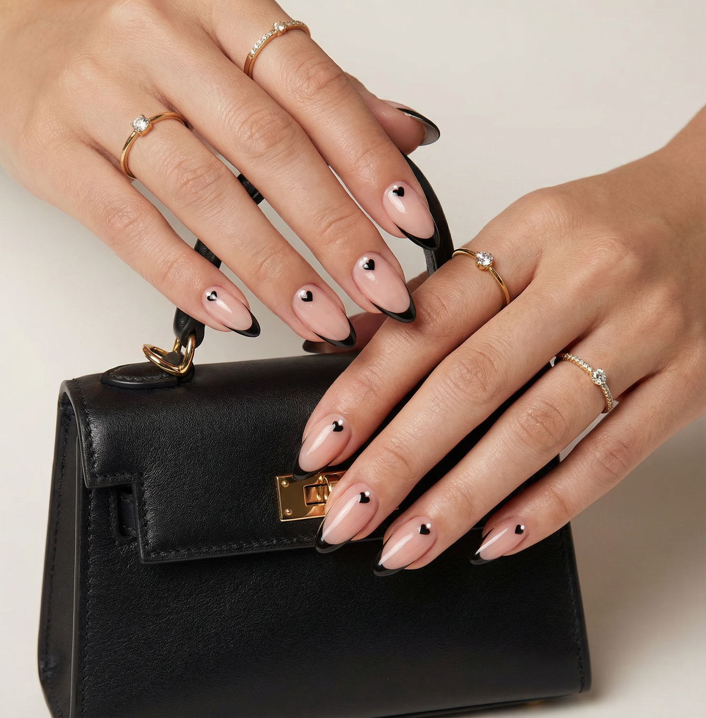 Black Micro French Heart Press-On Nails