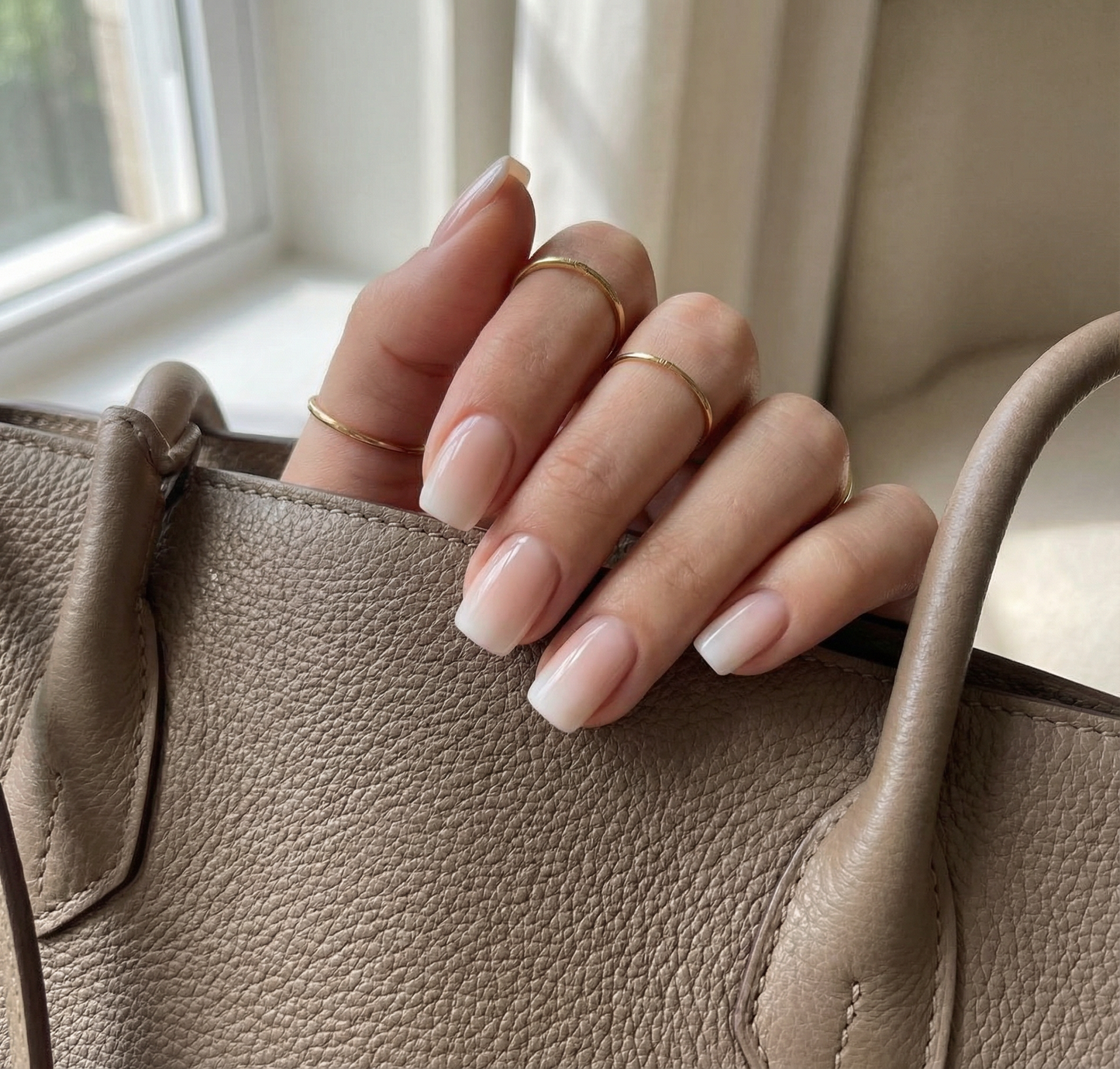 Pink & White Gradient Square Press-On Nails