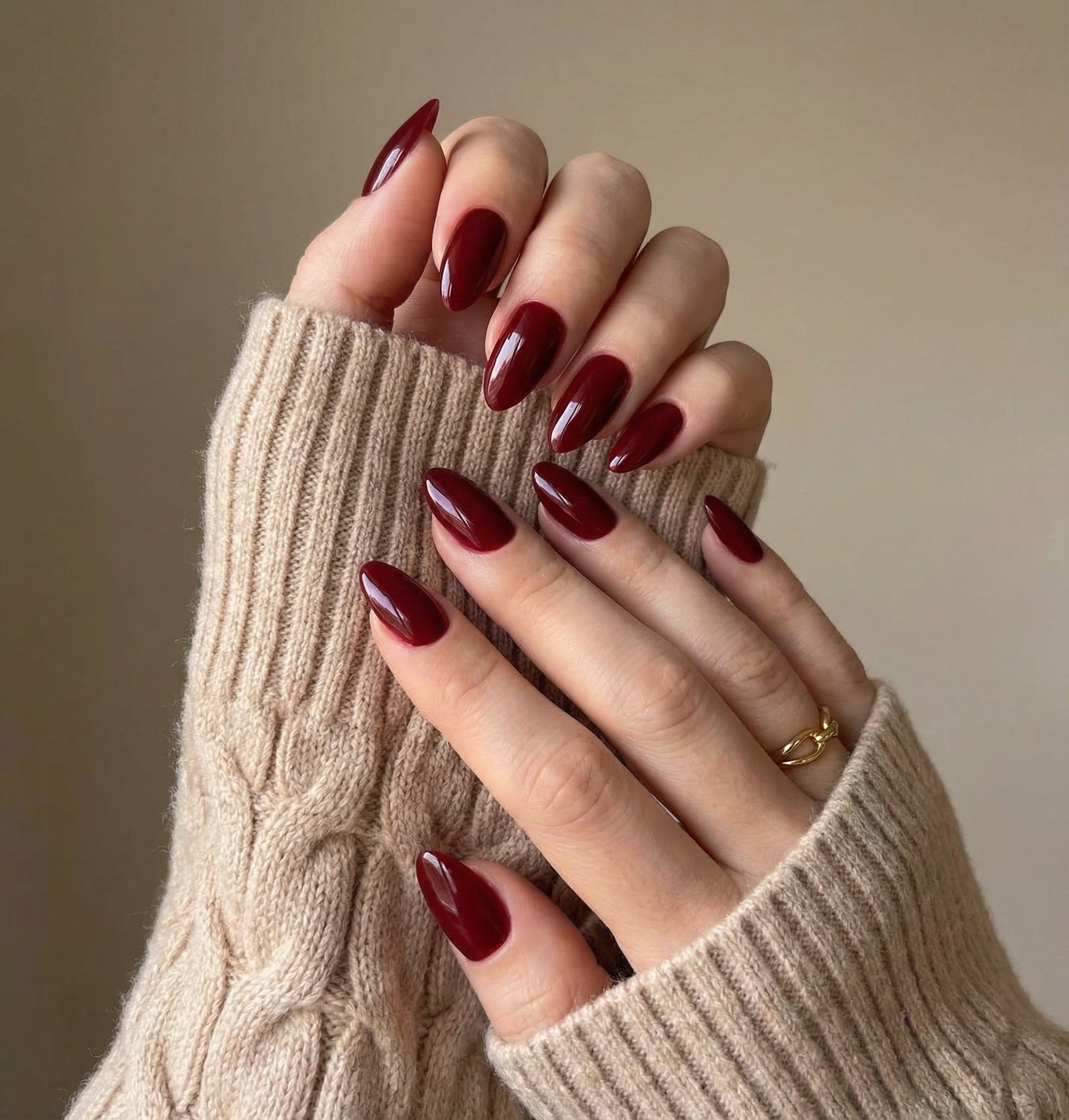 Wine Red Almond Press-On Nails