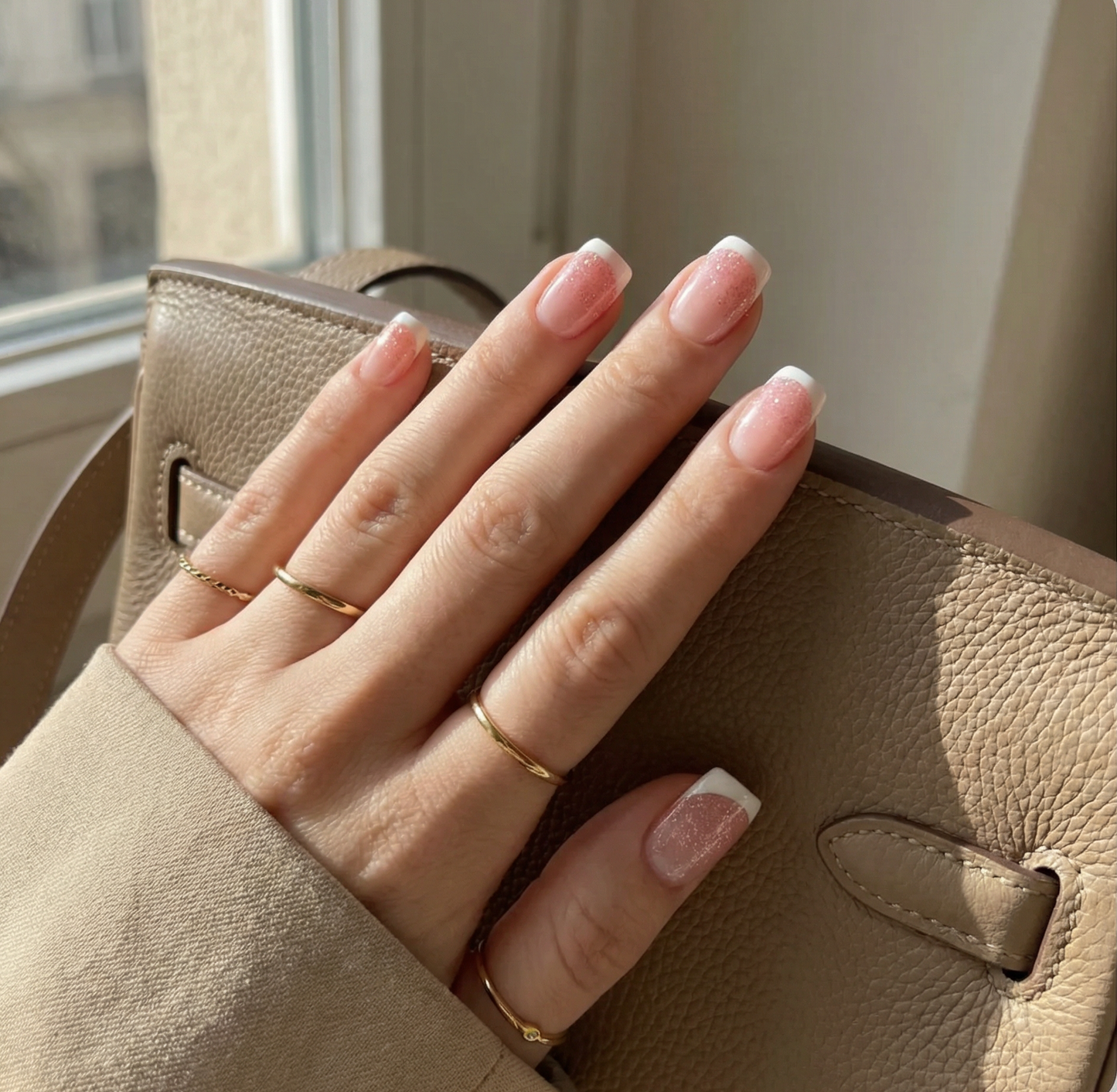 Soft Pink French Tip Square Press-On Nails