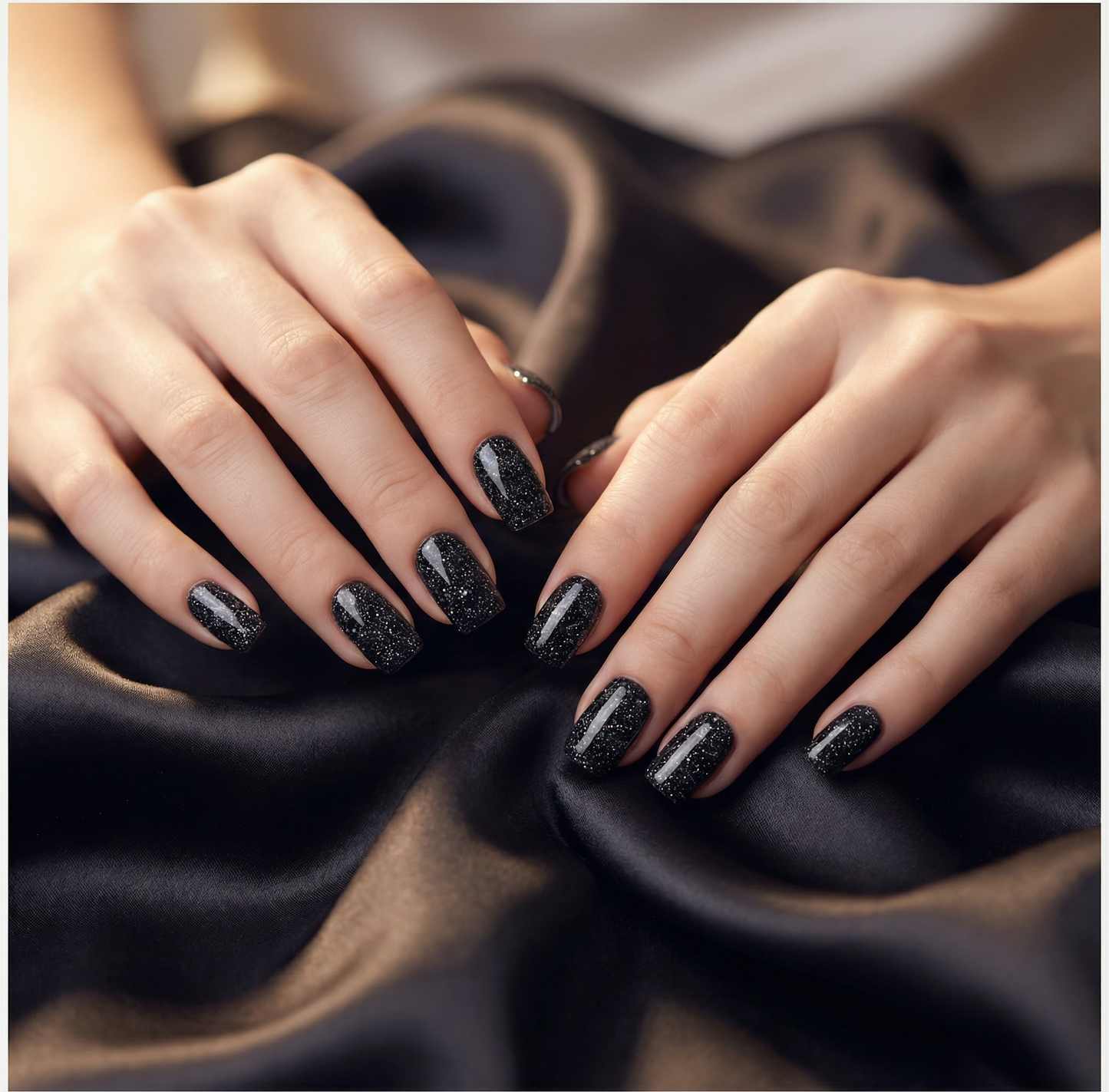 Black Glitter Square Press-On Nails