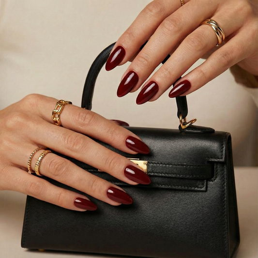 Wine Red Almond Press-On Nails