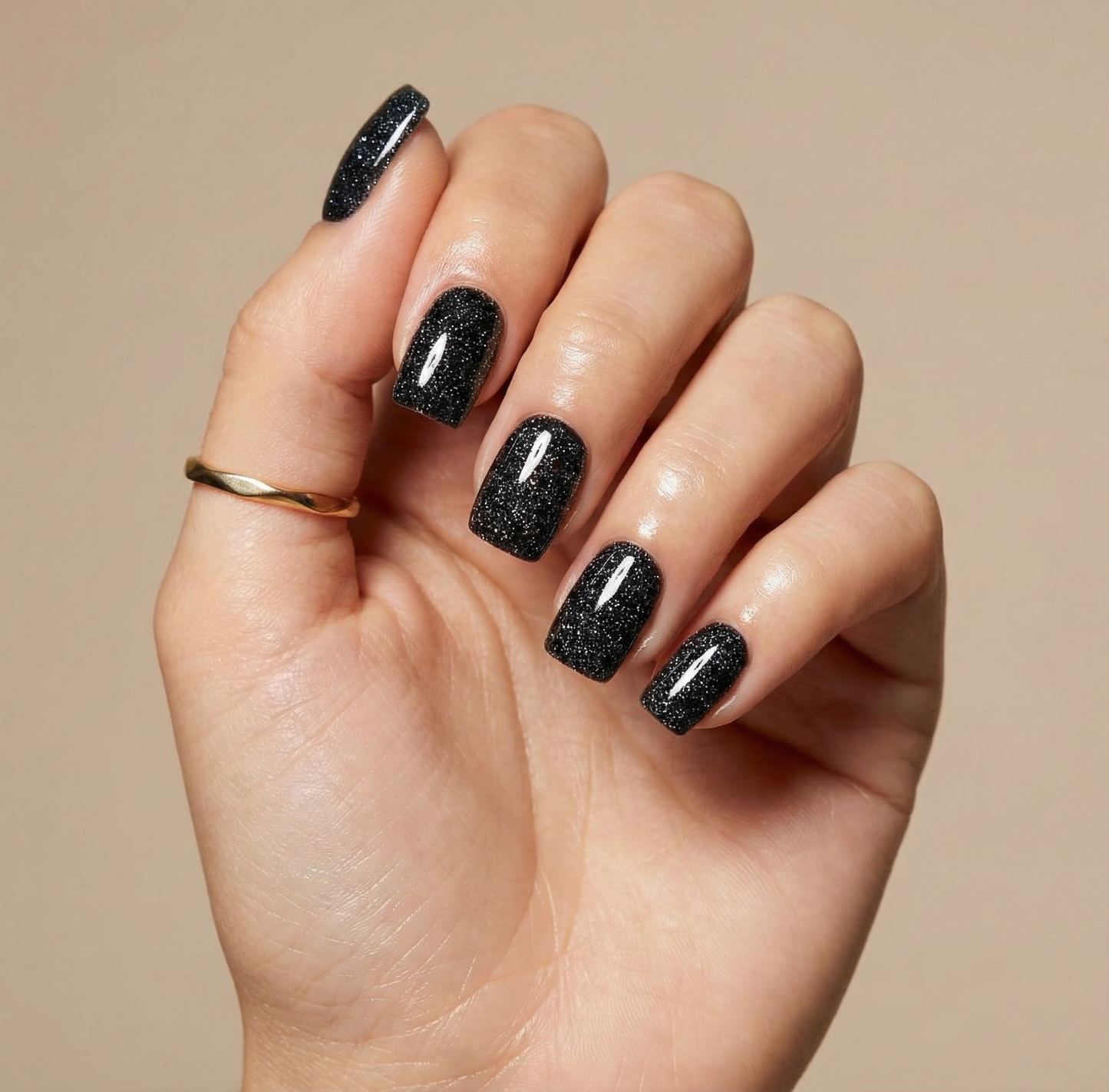Black Glitter Square Press-On Nails