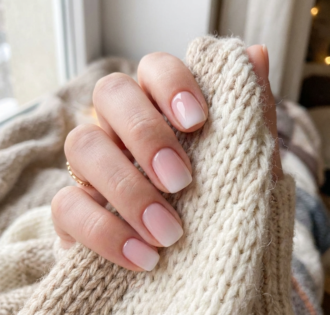 Pink & White Gradient Square Press-On Nails