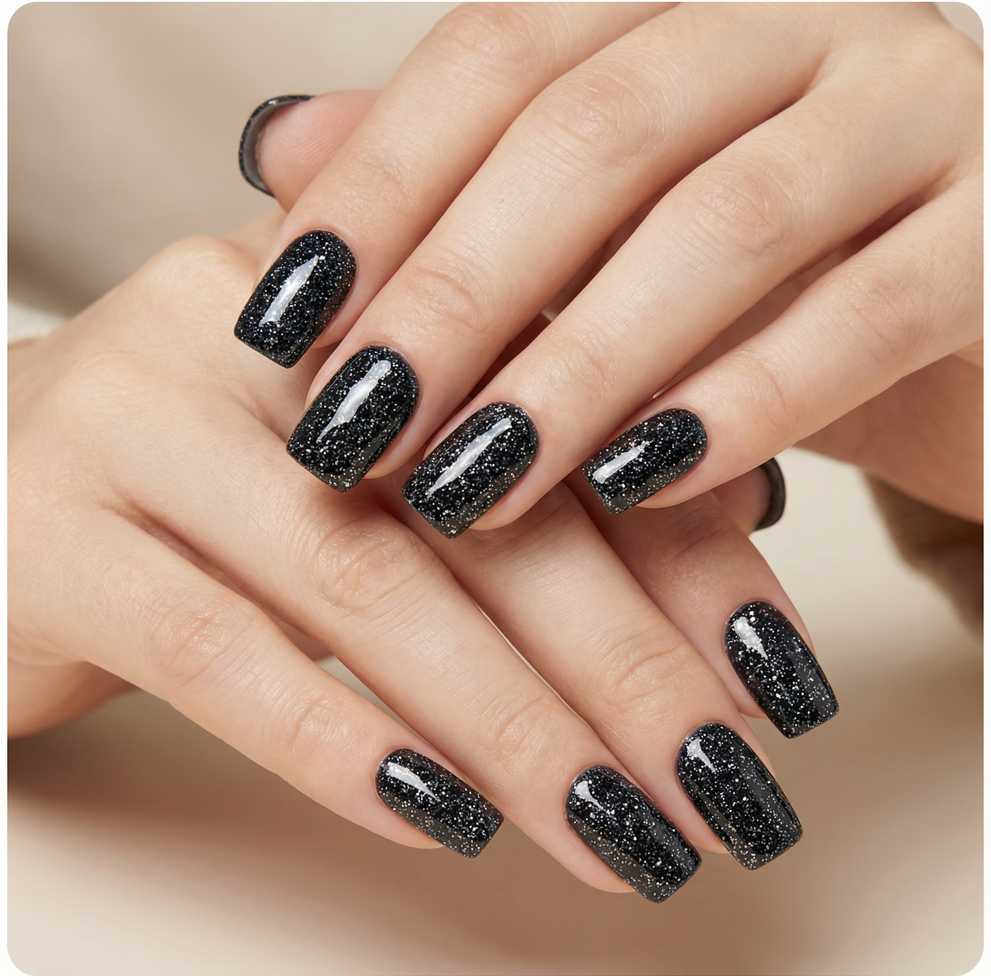 Black Glitter Square Press-On Nails
