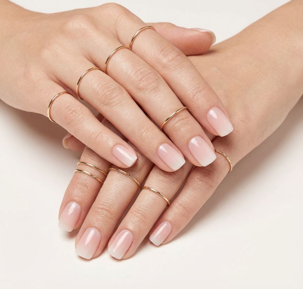 Pink & White Gradient Square Press-On Nails