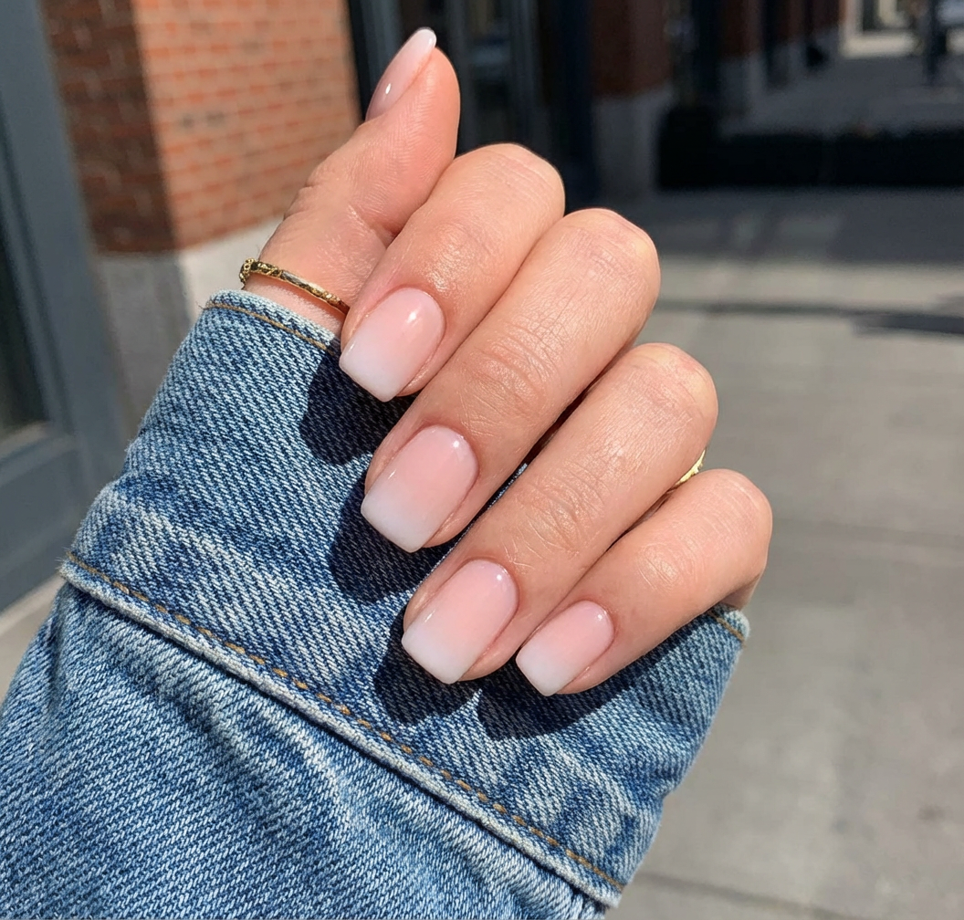Pink & White Gradient Square Press-On Nails