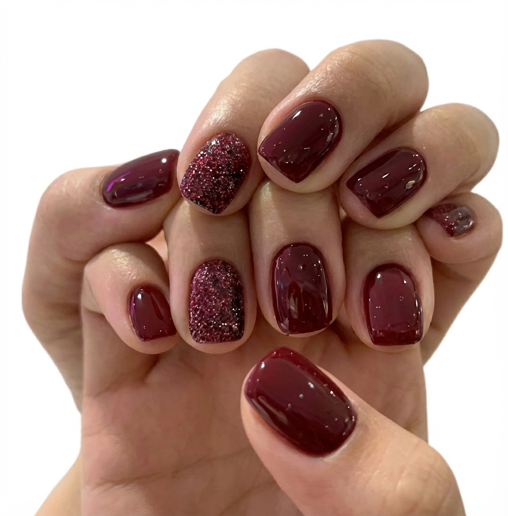 Wine Red Glitter Square Press-On Nails