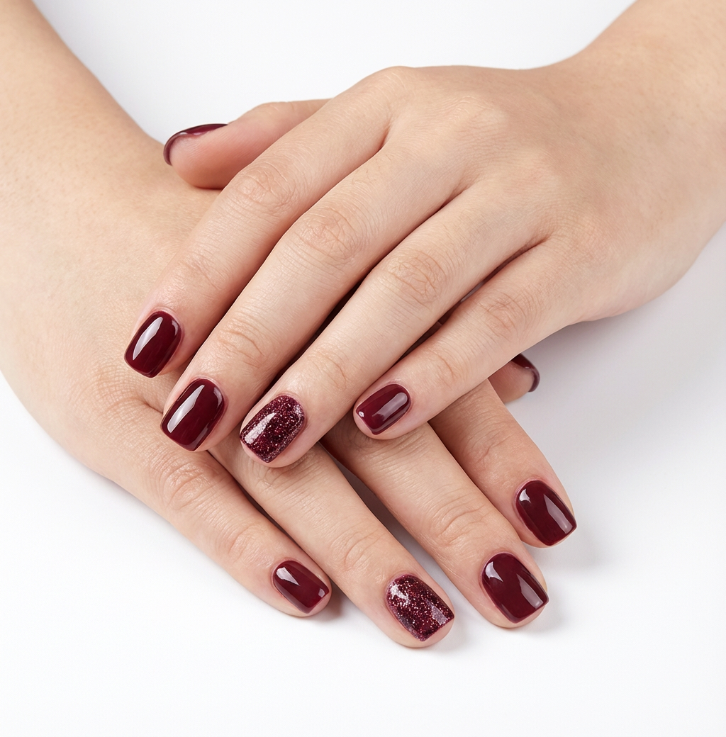 Wine Red Glitter Square Press-On Nails