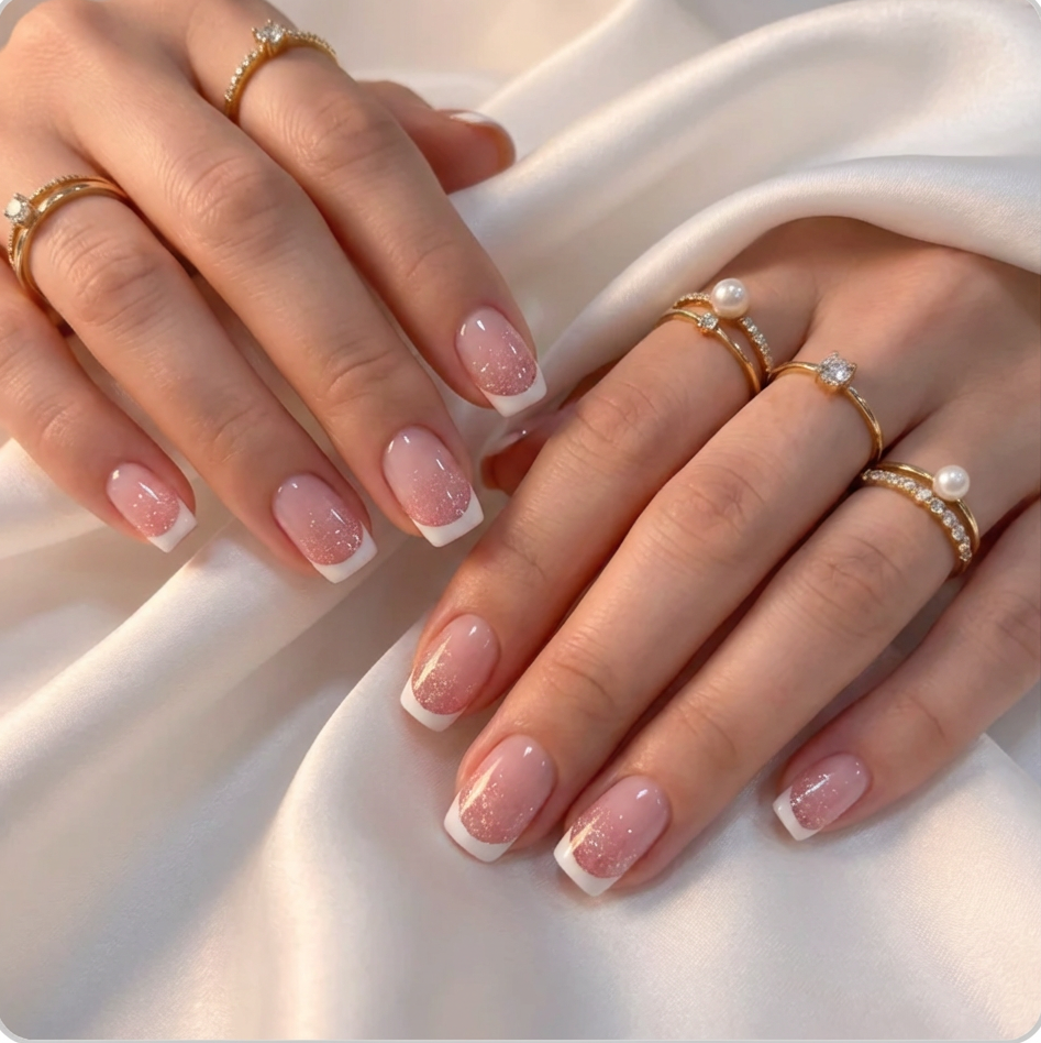 Soft Pink French Tip Square Press-On Nails