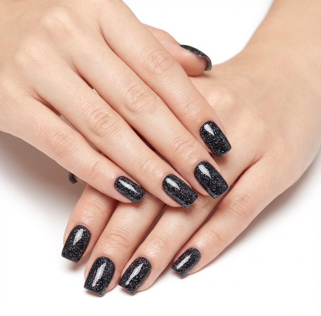 Black Glitter Square Press-On Nails