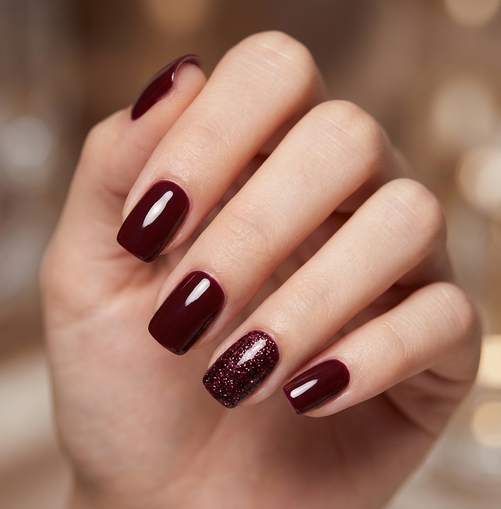 Wine Red Glitter Square Press-On Nails