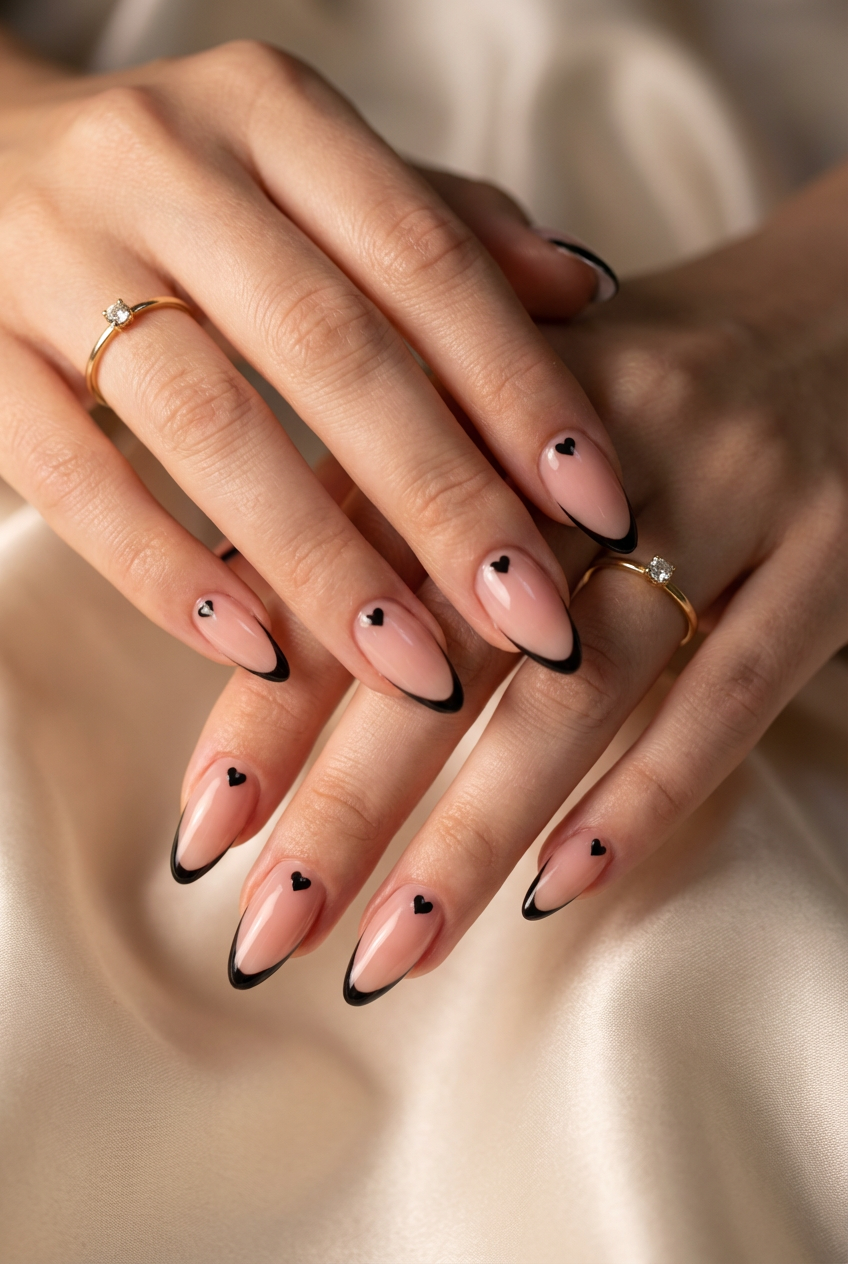 Black Micro French Heart Press-On Nails