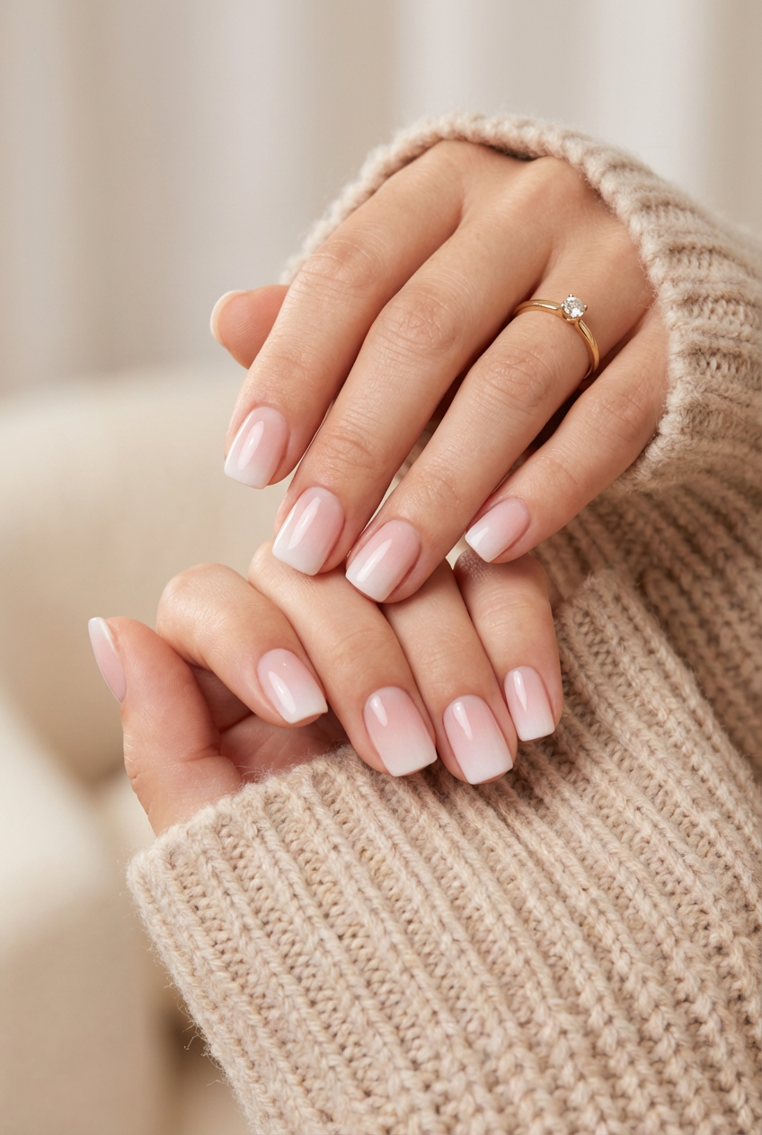 Pink & White Gradient Square Press-On Nails