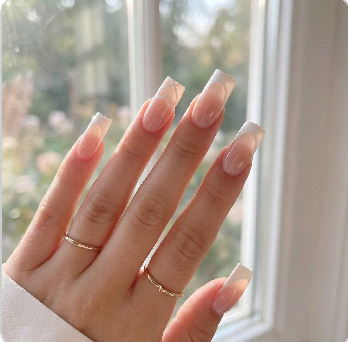 White French Heart Square Press-On Nails