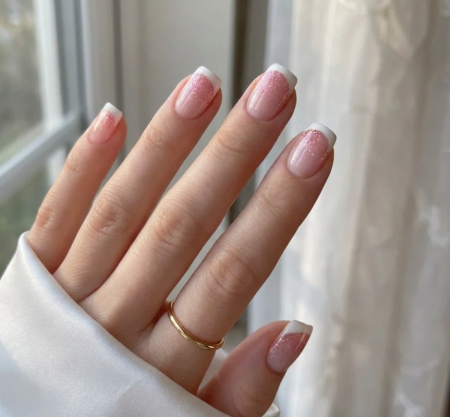 Soft Pink French Tip Square Press-On Nails