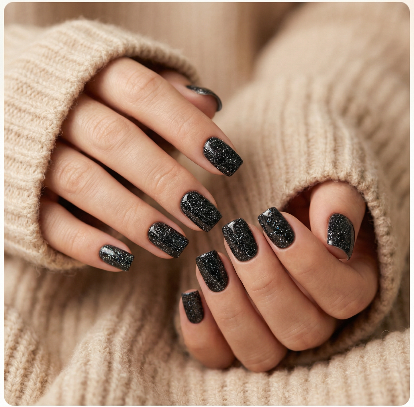 Black Glitter Square Press-On Nails
