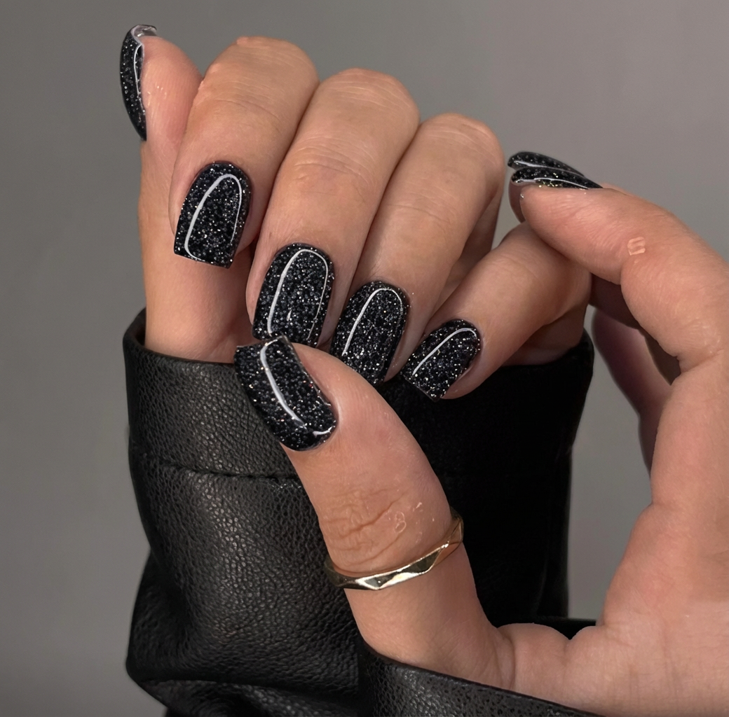 Black Glitter Square Press-On Nails