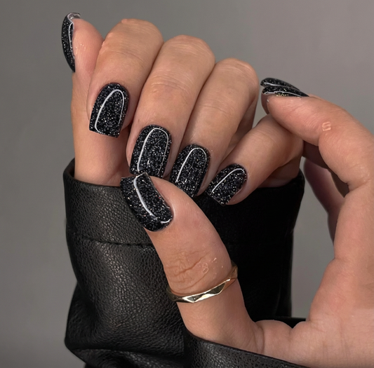 Black Glitter Square Press-On Nails