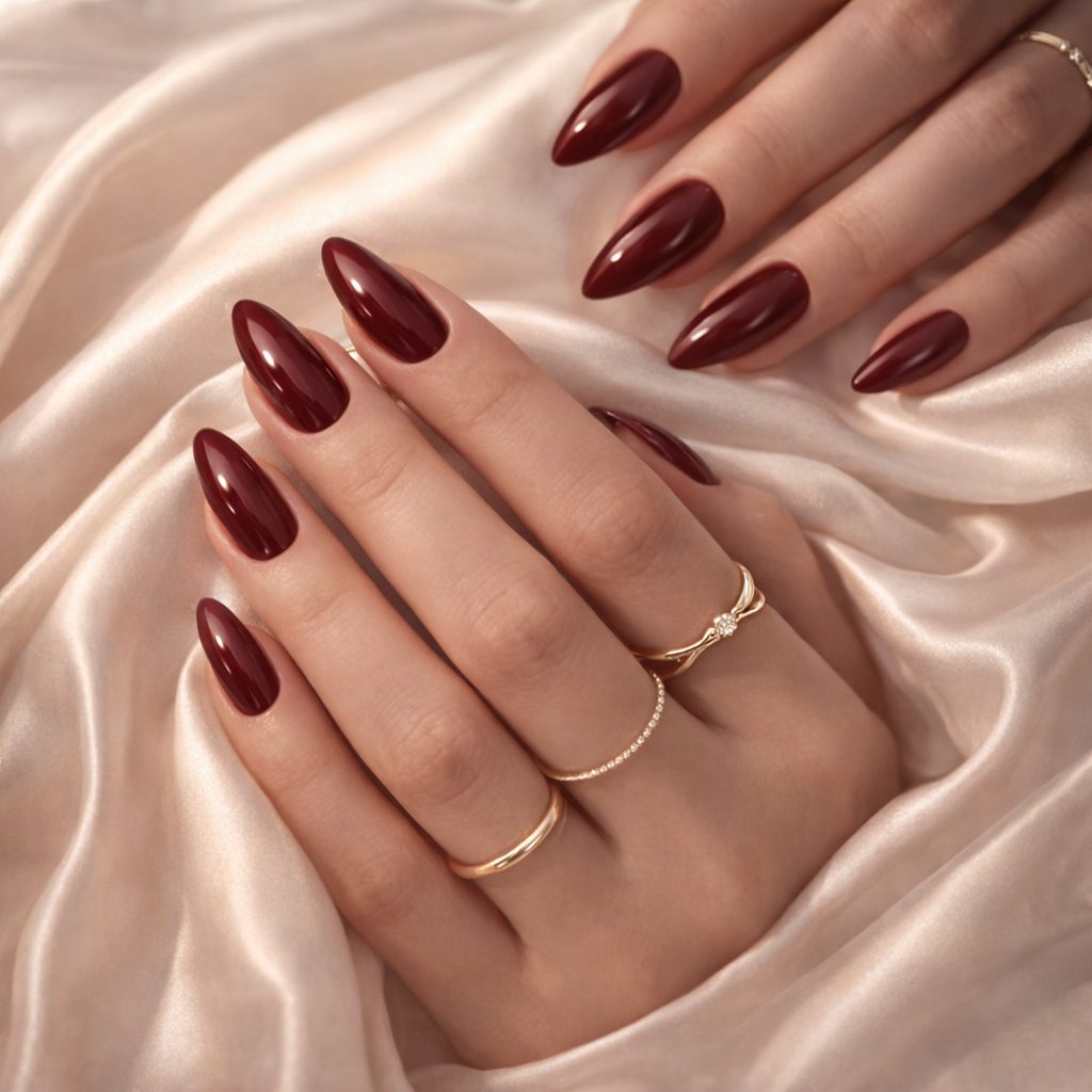 Wine Red Almond Press-On Nails